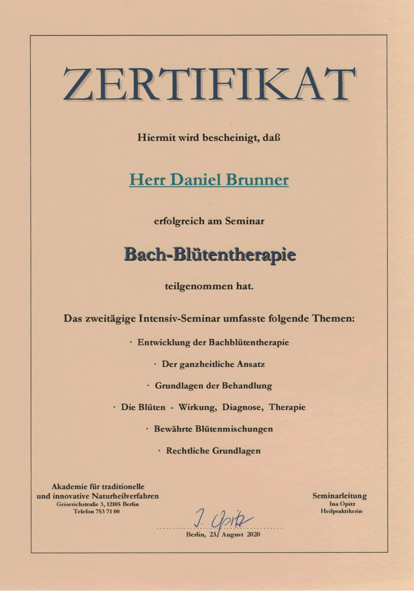 HP Brunner, Daniel Brunner, Heilpraktiker, Naturheilpraxis Daniel Brunner Berlin, Bach-Blütentherapie