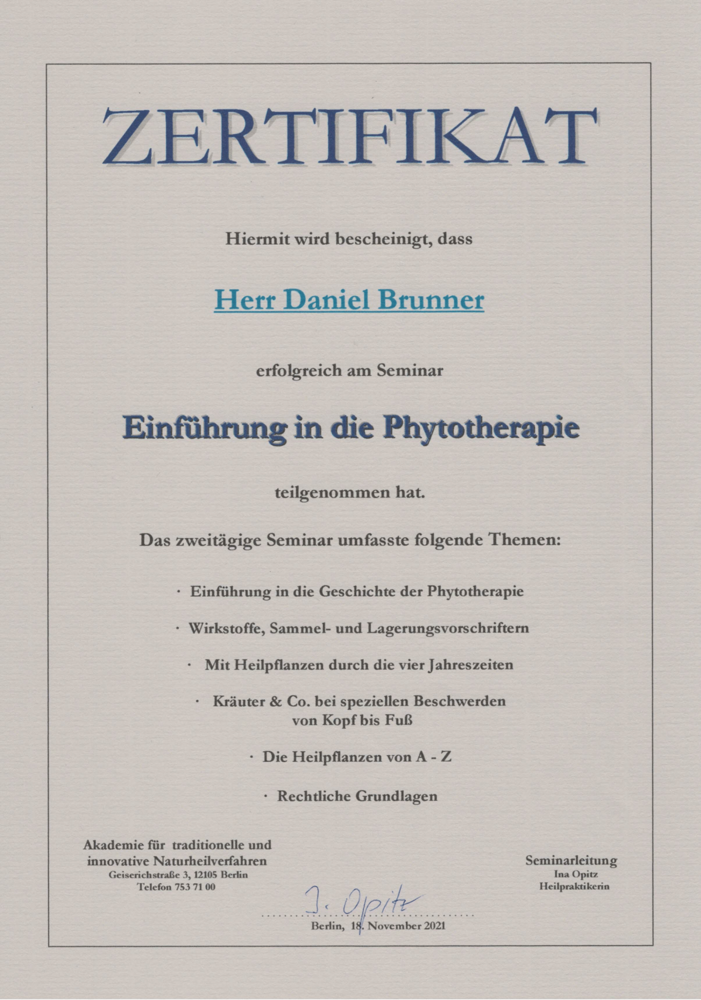 HP Brunner, Daniel Brunner, Heilpraktiker, Naturheilpraxis Daniel Brunner Berlin